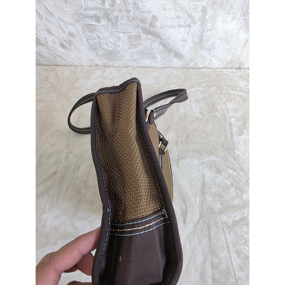 The Sak Woven Metallic Bronze Tote Bag Brown Trim Blue‎ Stitching - Picture 4 of 14
